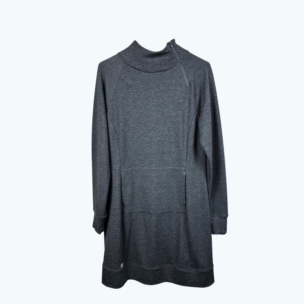 Title Nine Guthrie Dress M Charcoal Gray French Terry Mock Neck Travel Pockets